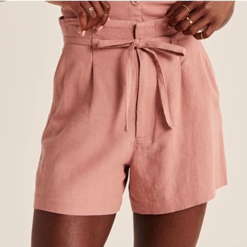 [Abercrombie & Fitch] Pink High Rise Linen Blend Belted Front Shorts NWT Large L